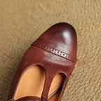 Women's Leather Ballet Flats with T-Bar Strap