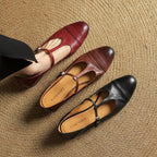 Women's Leather Ballet Flats with T-Bar Strap