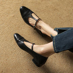 Women's Leather Ballet Flats with T-Bar Strap