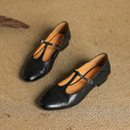 Women's Leather Ballet Flats with T-Bar Strap