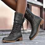 Women's Leather Boots Mid-Calf Comfort - Grey