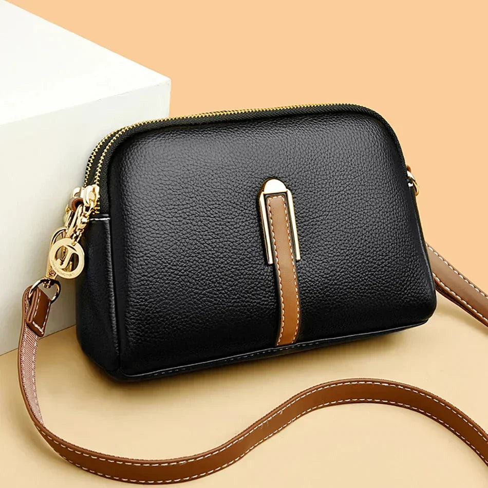 Women's Leather Crossbody Bag Pebbled - Black