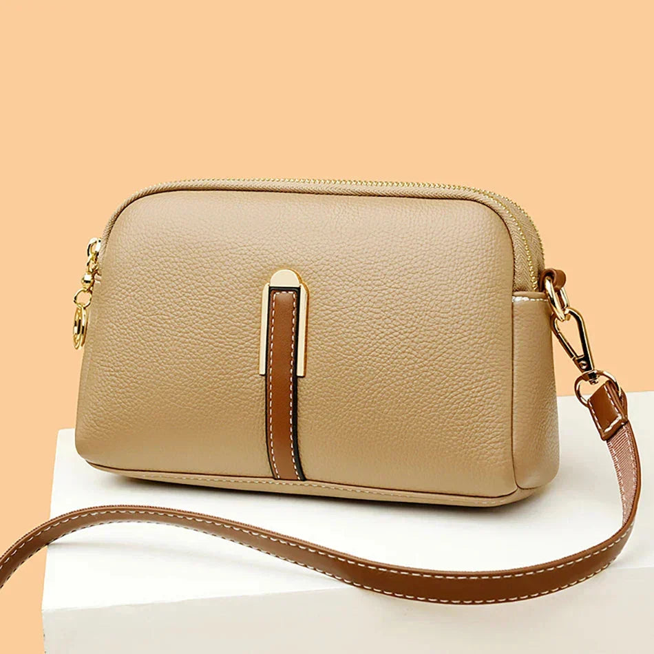 Women's Leather Crossbody Bag Pebbled - Khaki