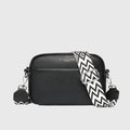 Women's leather crossbody bag with wide woven strap - Black