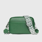 Women's leather crossbody bag with wide woven strap - Green