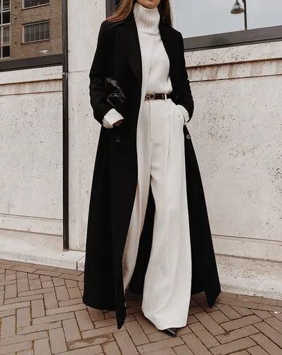 Women's Long Wool Overcoat Double-Breasted - Black