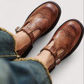 Women's Mary Jane Orthopaedic Leather Shoes with Ankle Strap - Brown
