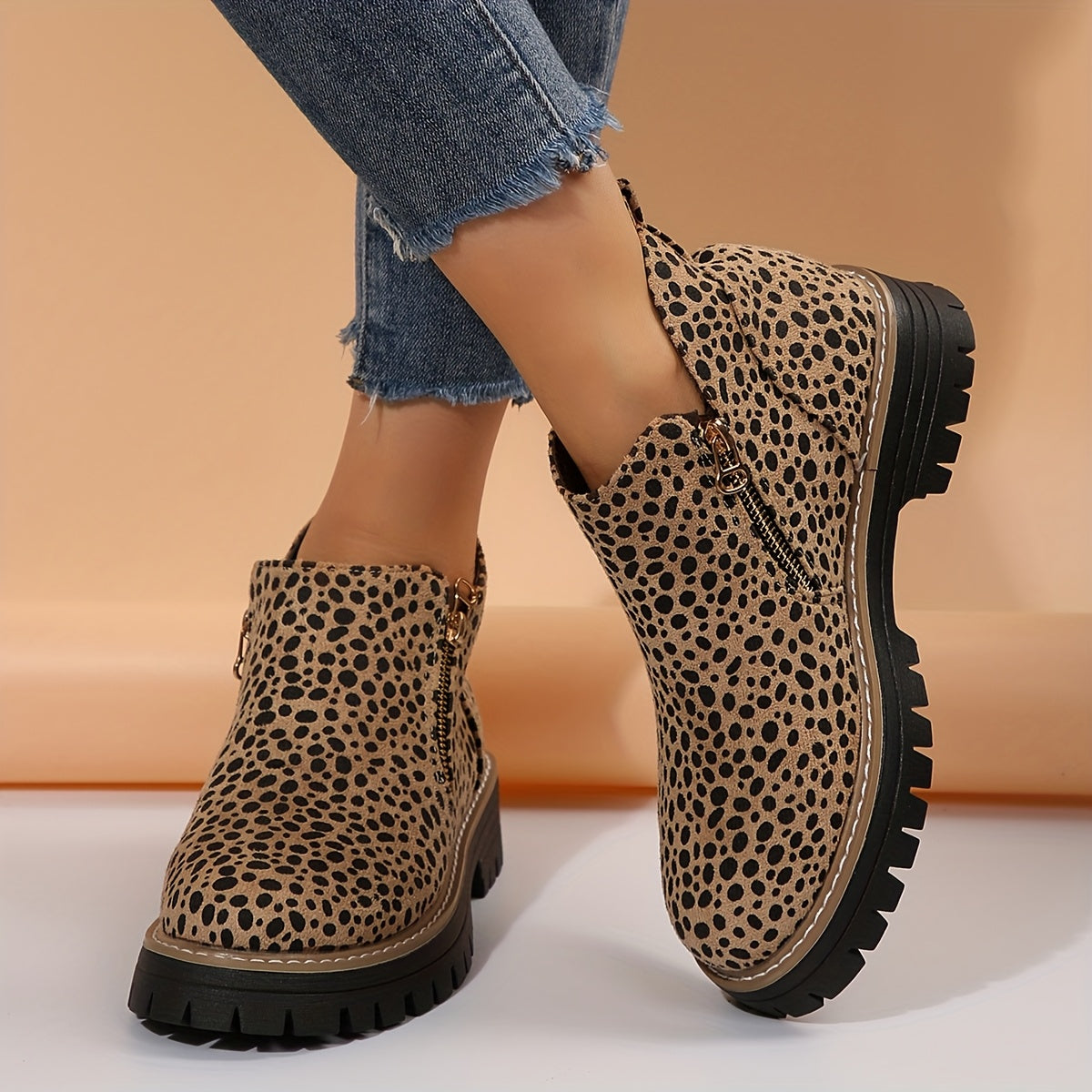 Women's Orthopaedic Ankle Boots Zipped Non-Slip Sole - Imprimé Léopard