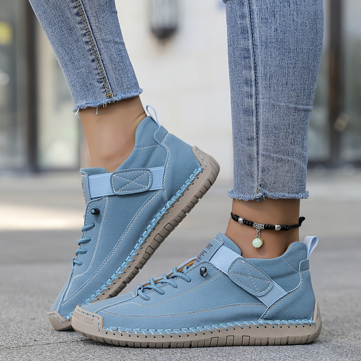 Women's orthopaedic trainers with adjustable strap and cushioned sole - Bleu Minéral