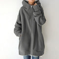 Women's oversized zip-up hoodie with drawstring hood - Grey