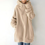 Women's oversized zip-up hoodie with drawstring hood - Beige