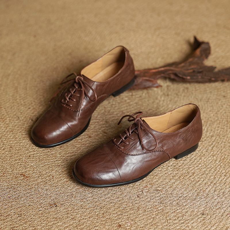 Women's Oxford Shoes Genuine Leather Lace-Up Comfort Insole