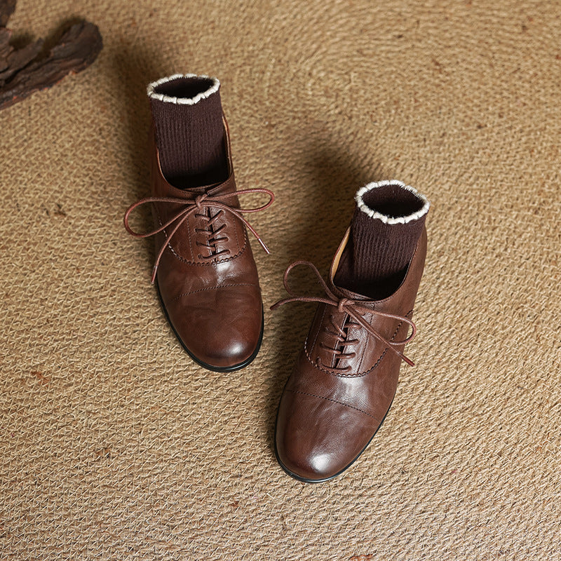 Women's Oxford Shoes Genuine Leather Lace-Up Comfort Insole