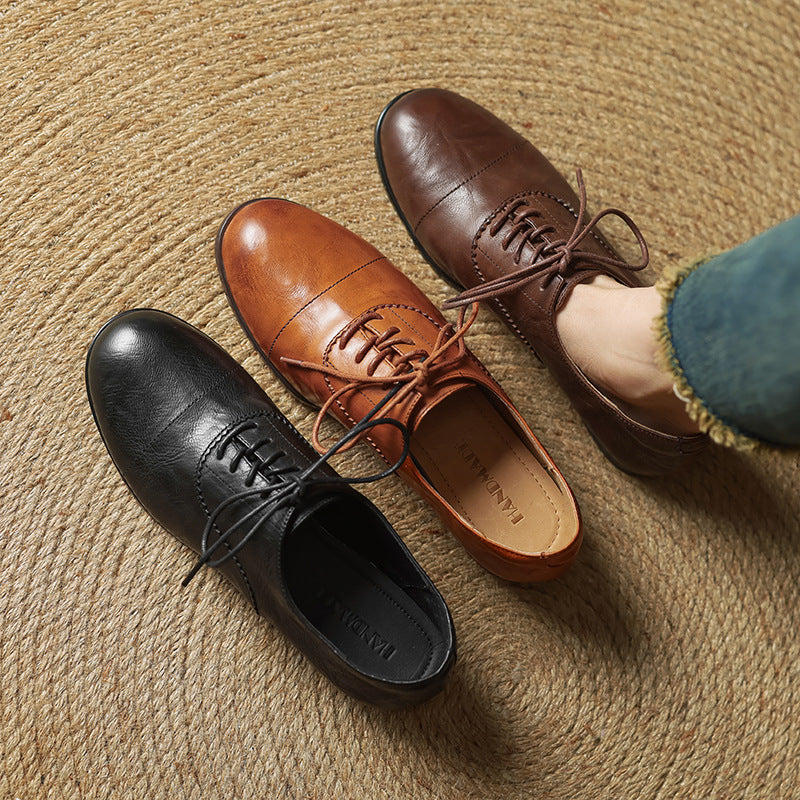 Women's Oxford Shoes Genuine Leather Lace-Up Comfort Insole