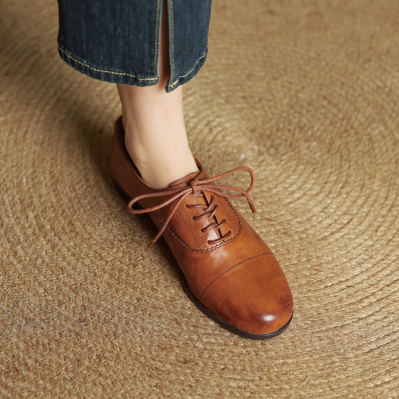 Women's Oxford Shoes Genuine Leather Lace-Up Comfort Insole