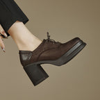 Women's Leather Oxford Shoes with Block Heel