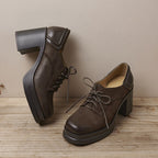 Women's Leather Oxford Shoes with Block Heel