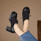 Women's Leather Oxford Shoes with Block Heel