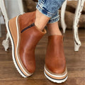 Women's platform ankle boots with chunky sole and side cutout - Dark Brown