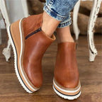 Women's platform ankle boots with chunky sole and side cutout - Dark Brown