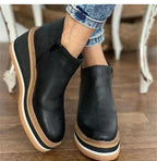 Women's platform ankle boots with chunky sole and side cutout - Black
