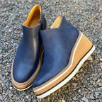 Women's platform ankle boots with chunky sole and side cutout - Blue