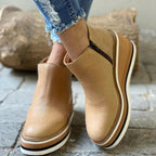 Women's platform ankle boots with chunky sole and side cutout - Beige