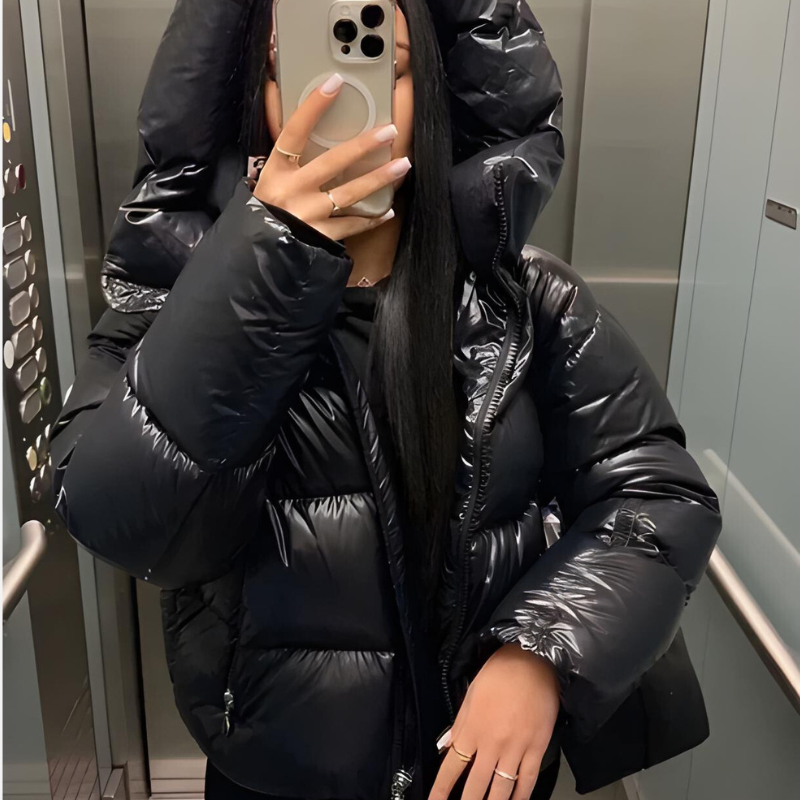 Women's quilted padded jacket with slim fit and glossy finish