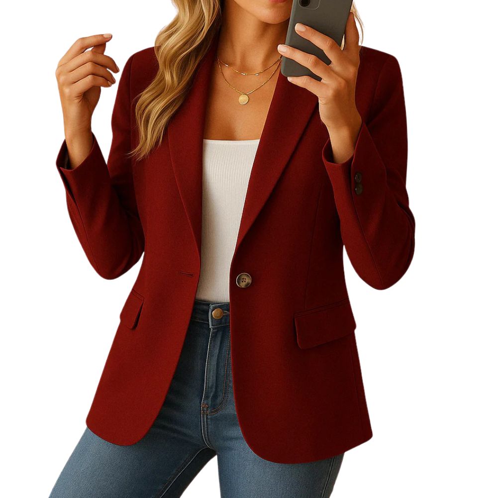Women's stretch blazer with notched lapel and single-button closure - Burgundy
