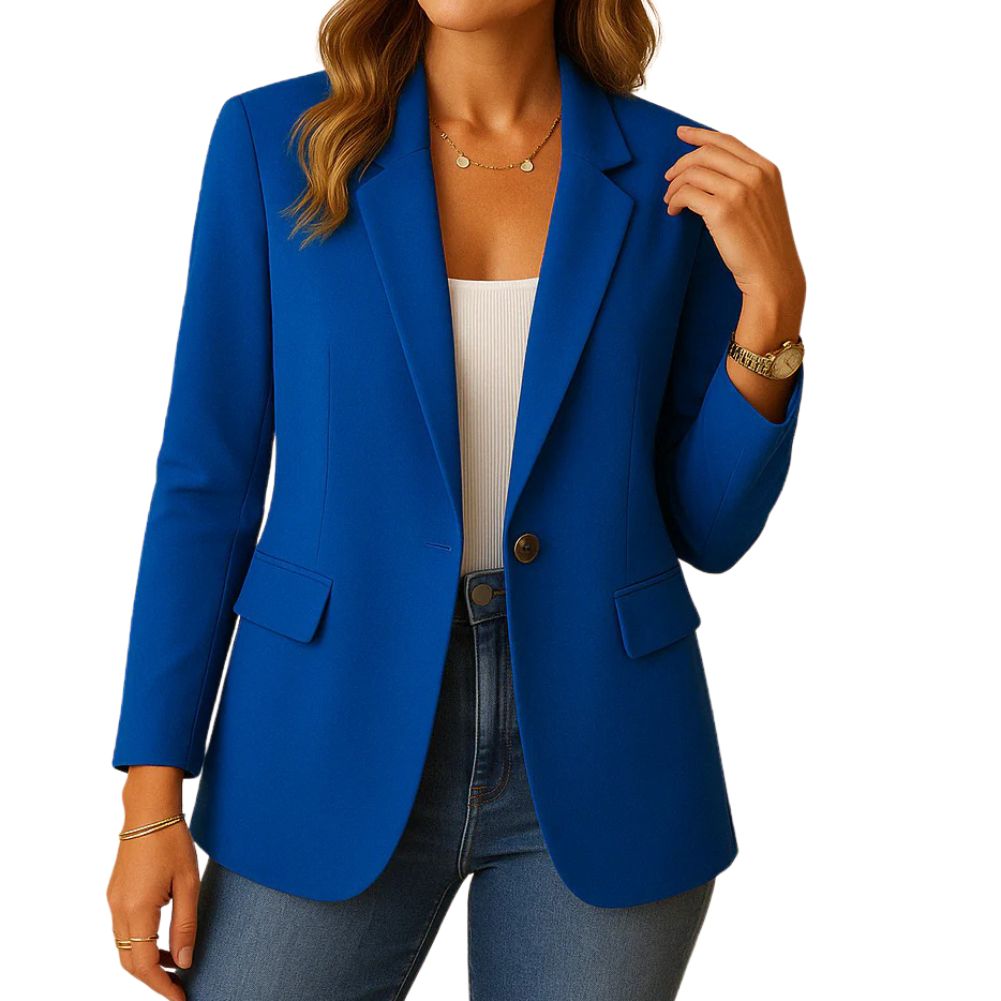 Women's stretch blazer with notched lapel and single-button closure - Blue