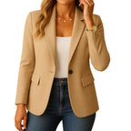 Women's stretch blazer with notched lapel and single-button closure - Beige