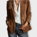 Women's Suede Blazer Fitted Vintage Office Button-Front