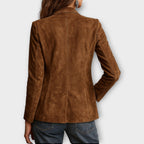 Women's Suede Blazer Fitted Vintage Office Button-Front
