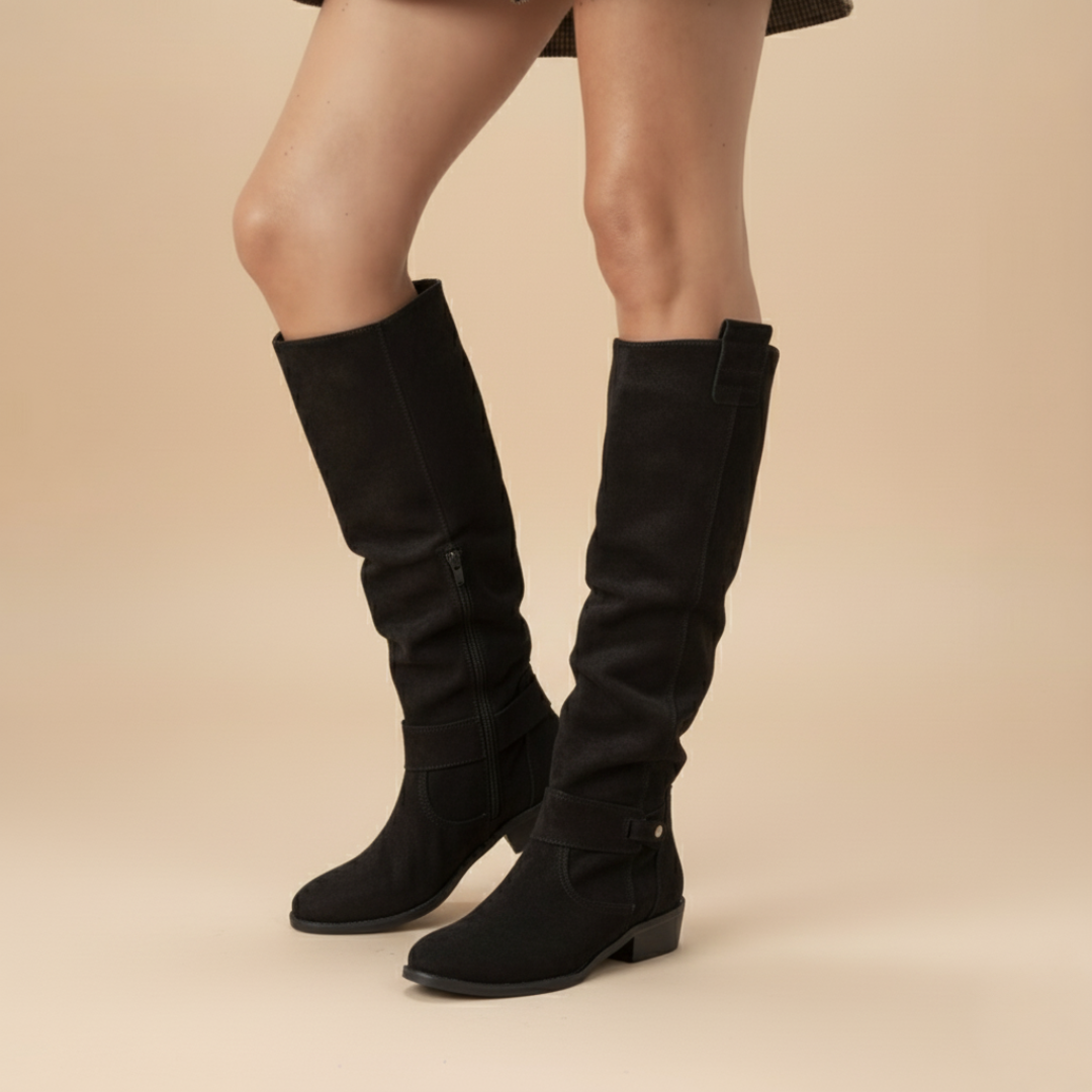 Women's Suede Knee-High Boots - Black
