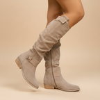 Women's Suede Knee-High Boots - Beige