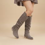 Women's Suede Knee-High Boots - Grey