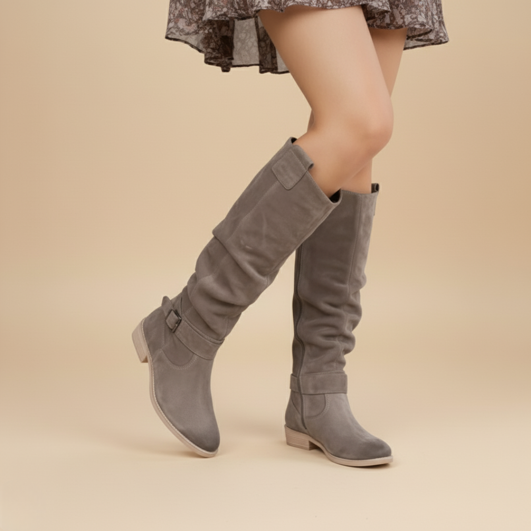 Women's Suede Knee-High Boots - Grey