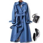 Women's Long Trench Coat Belted Waterproof - Blue