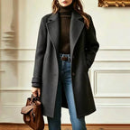 Women's Wool Blend Trench Coat with Retro Collar - Grey