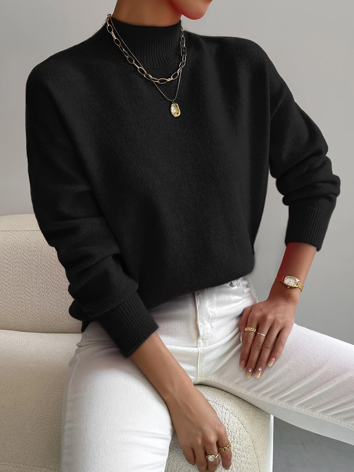 Women's Turtleneck Jumper Soft Knit Winter - Black