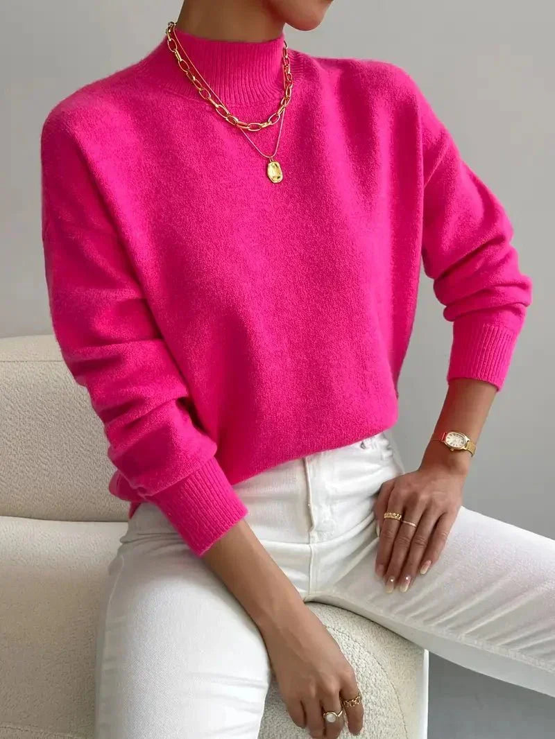 Women's Turtleneck Jumper Soft Knit Winter - Pink