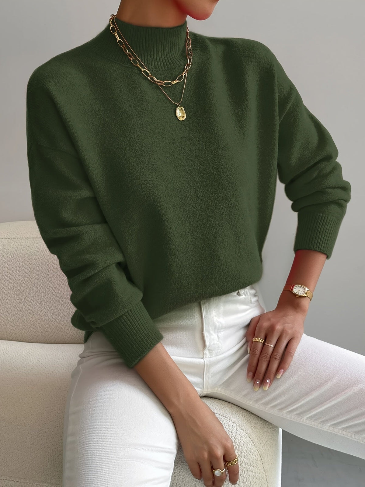 Women's Turtleneck Jumper Soft Knit Winter - Green