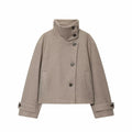 Women's Wool Coat High Collar Retro Fit - Beige