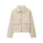 Women's Wool Coat High Collar Retro Fit - Khaki