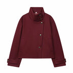 Women's Wool Coat High Collar Retro Fit - Red