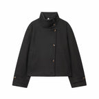 Women's Wool Coat High Collar Retro Fit - Black