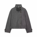 Women's Wool Coat High Collar Retro Fit - Grey