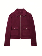 Women's Wool Coat High Collar Retro Fit - Burgundy
