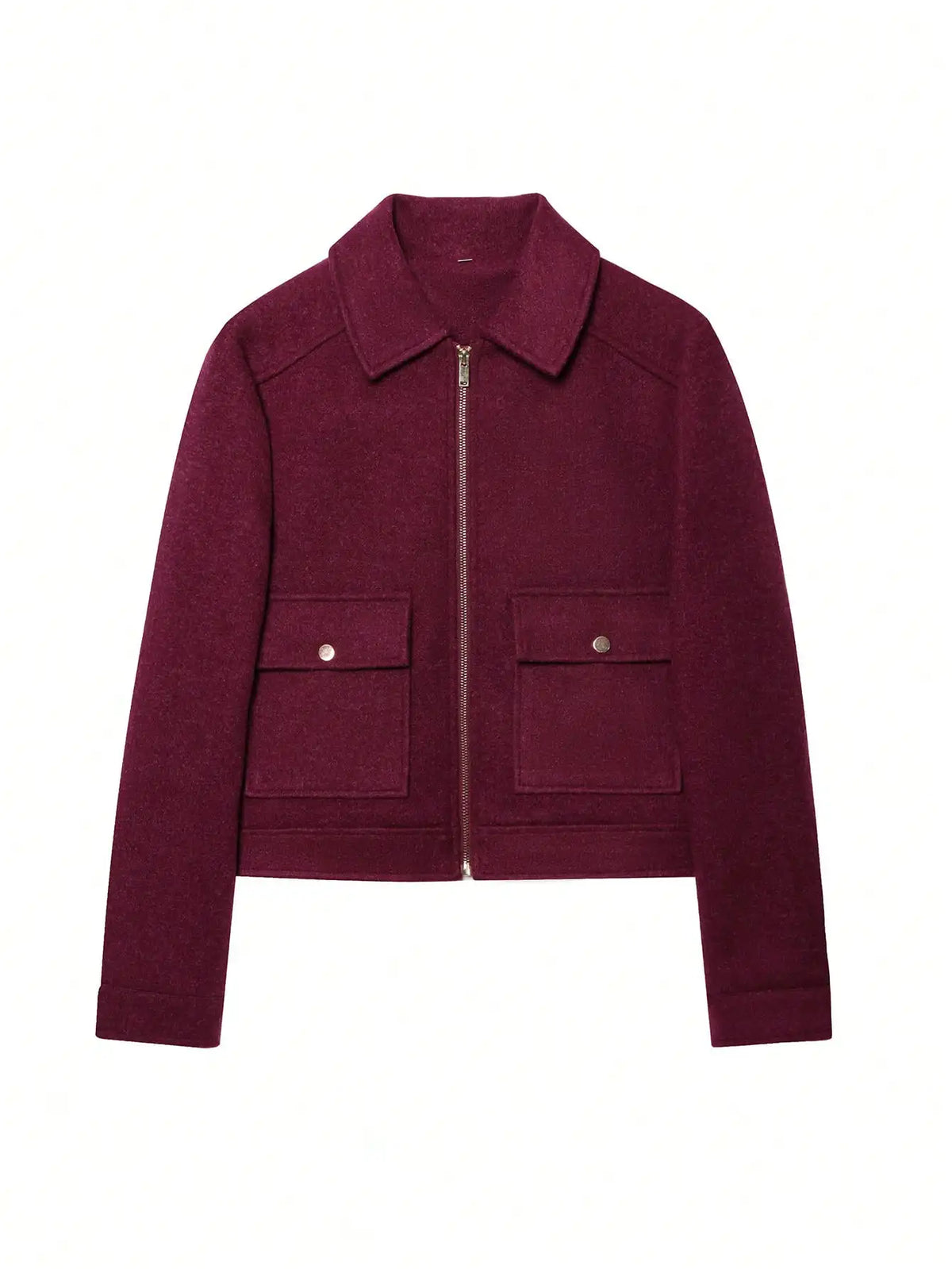 Women's Wool Coat High Collar Retro Fit - Burgundy