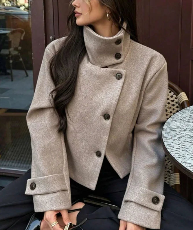 Women's Wool Coat High Collar Retro Fit